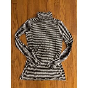 Banana Republic Black White Striped Turtleneck Long Sleeve Top Womens Size S